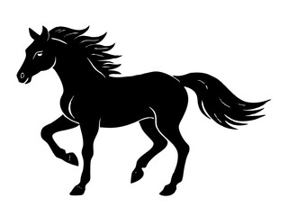 horse black silhouette vector, Simple silhouette Design vector icon with white background. Wild Animal Vector.	
