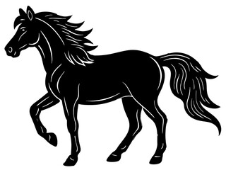 horse black silhouette vector, Simple silhouette Design vector icon with white background. Wild Animal Vector.	