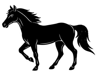 horse black silhouette vector, Simple silhouette Design vector icon with white background. Wild Animal Vector.	