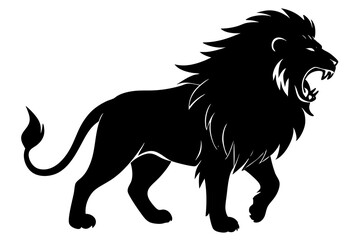 Lion black silhouette vector, Simple silhouette Design vector icon with white background. Wild Animal Vector.	