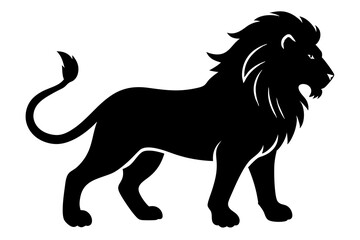 Lion black silhouette vector, Simple silhouette Design vector icon with white background. Wild Animal Vector.	