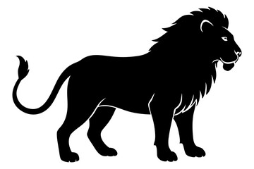 Lion black silhouette vector, Simple silhouette Design vector icon with white background. Wild Animal Vector.	