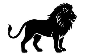 Lion black silhouette vector, Simple silhouette Design vector icon with white background. Wild Animal Vector.	