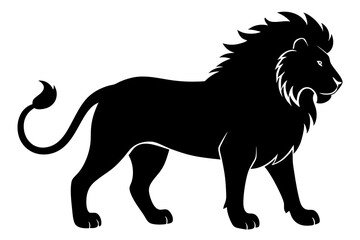 Lion black silhouette vector, Simple silhouette Design vector icon with white background. Wild Animal Vector.	