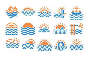full editable sun and wave logo illustration on white background 