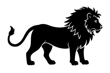 Lion black silhouette vector, Simple silhouette Design vector icon with white background. Wild Animal Vector.	