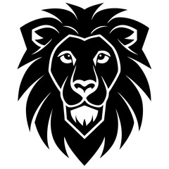 Lion Head black silhouette vector, Simple silhouette Design vector icon with white background. Wild Animal Vector.	