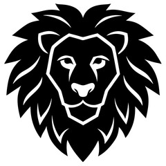 Lion Head black silhouette vector, Simple silhouette Design vector icon with white background. Wild Animal Vector.	