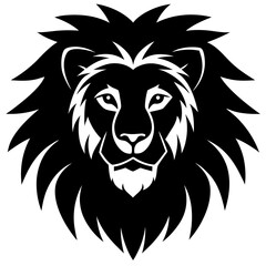 Obraz premium Lion Head black silhouette vector, Simple silhouette Design vector icon with white background. Wild Animal Vector. 