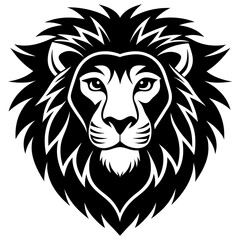 Lion Head black silhouette vector, Simple silhouette Design vector icon with white background. Wild Animal Vector.	