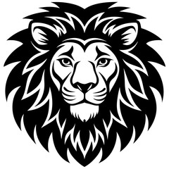 Lion Head black silhouette vector, Simple silhouette Design vector icon with white background. Wild Animal Vector.	