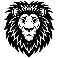 Lion Head black silhouette vector, Simple silhouette Design vector icon with white background. Wild Animal Vector.	