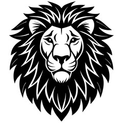 Lion Head  black silhouette vector, Simple silhouette Design vector icon with white background. Wild Animal Vector.	