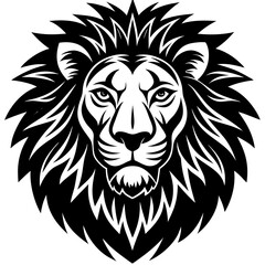 Fototapeta premium Lion Head black silhouette vector, Simple silhouette Design vector icon with white background. Wild Animal Vector. 