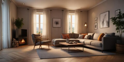 Fototapeta premium A cozy living room setup for a relaxing evening at home , relaxation, soft lighting