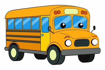 Cartoon School Bus on White Background