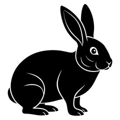 rabbit black silhouette vector, Simple silhouette Design vector icon with white background. Wild Animal Vector.	