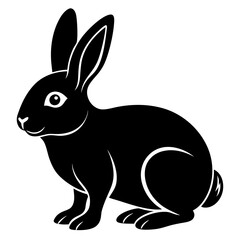 rabbit black silhouette vector, Simple silhouette Design vector icon with white background. Wild Animal Vector.	