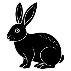 rabbit black silhouette vector, Simple silhouette Design vector icon with white background. Wild Animal Vector.	