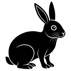 rabbit black silhouette vector, Simple silhouette Design vector icon with white background. Wild Animal Vector.	