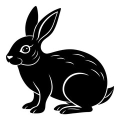 rabbit black silhouette vector, Simple silhouette Design vector icon with white background. Wild Animal Vector.	