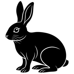 rabbit black silhouette vector, Simple silhouette Design vector icon with white background. Wild Animal Vector.	