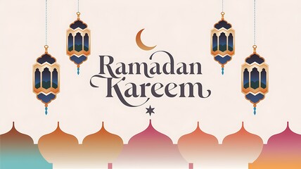 Ramadan Kareem Festive Lanterns And Crescent Moon Design