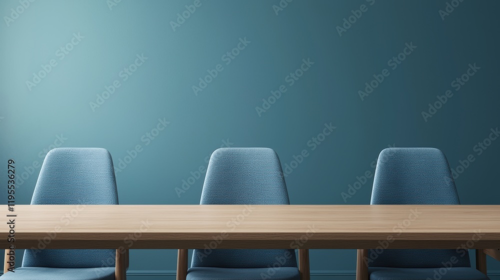 Poster modern meeting room with empty table and chairs