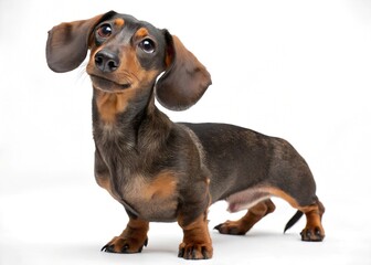 Expressive Dachshund portrait on white background