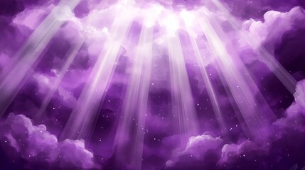 Purple Heaven Rays Digital Art- Heavenly Light Beams Through Clouds