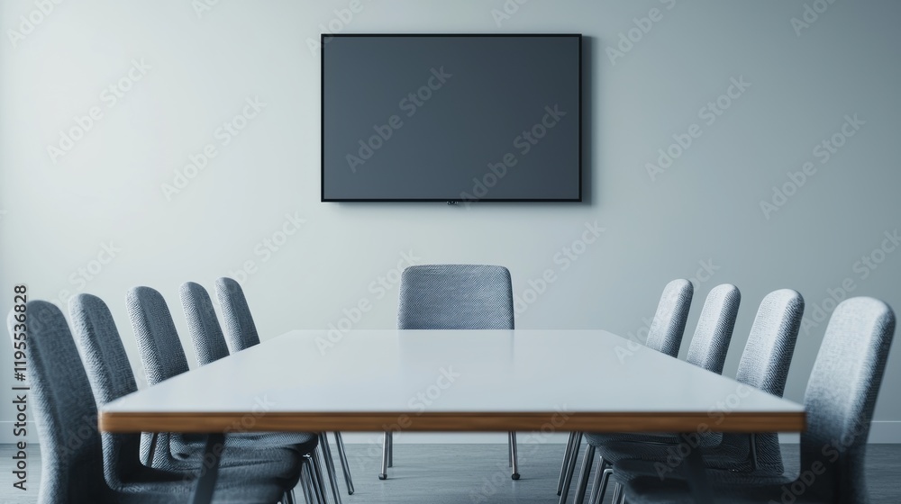 Aufkleber modern boardroom featuring large screen and empty table with chairs