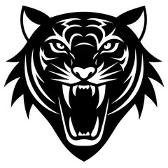 Tiger head black silhouette vector, Simple silhouette Design vector icon with white background. Wild Animal Vector. roaring tiger head