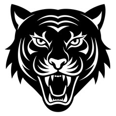 Tiger head black silhouette vector, Simple silhouette Design vector icon with white background. Wild Animal Vector. roaring tiger head