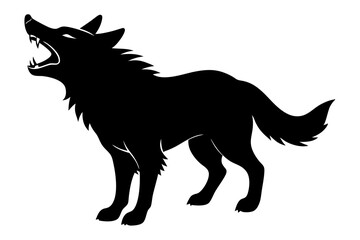 roaring Wolf  black silhouette vector, Simple silhouette Design vector icon with white background. Wild Animal Vector.	