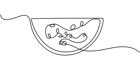 watermelon fruit continuous line vector illustration, Watermelon continuous one line drawing, fruit vector illustration, One continuous line drawing of sliced healthy organic watermelon for orchard.
