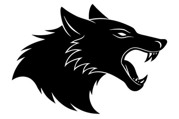 roaring Wolf  black silhouette vector, Simple silhouette Design vector icon with white background. Wild Animal Vector.	