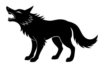 roaring Wolf  black silhouette vector, Simple silhouette Design vector icon with white background. Wild Animal Vector.	