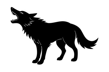 roaring Wolf  black silhouette vector, Simple silhouette Design vector icon with white background. Wild Animal Vector.	