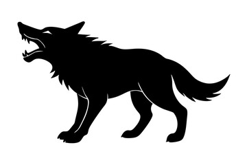 roaring Wolf  black silhouette vector, Simple silhouette Design vector icon with white background. Wild Animal Vector.	