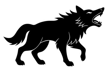 roaring Wolf  black silhouette vector, Simple silhouette Design vector icon with white background. Wild Animal Vector.	