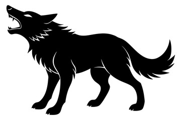 roaring Wolf  black silhouette vector, Simple silhouette Design vector icon with white background. Wild Animal Vector.	
