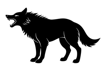 roaring Wolf  black silhouette vector, Simple silhouette Design vector icon with white background. Wild Animal Vector.	