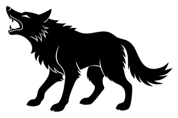 roaring Wolf  black silhouette vector, Simple silhouette Design vector icon with white background. Wild Animal Vector.	