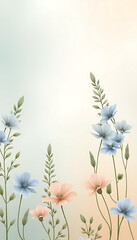 Soft floral design with blue and peach flowers on a gentle background