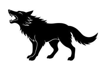roaring Wolf  black silhouette vector, Simple silhouette Design vector icon with white background. Wild Animal Vector.	
