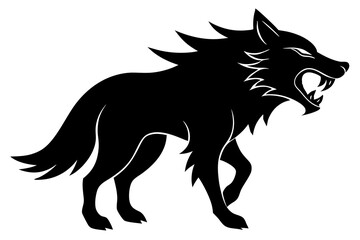 roaring Wolf  black silhouette vector, Simple silhouette Design vector icon with white background. Wild Animal Vector.	