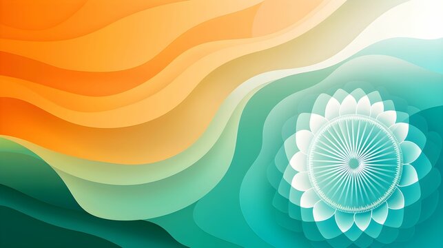 Vibrant abstract art with flowing patterns and a central floral design conveying serenity