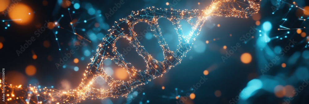 Poster glowing dna double helix illuminated by vibrant molecular connections in a digital landscape. genera