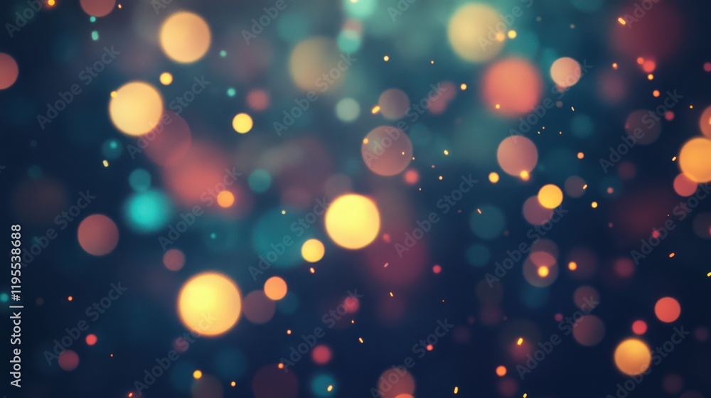 Poster abstract background with colorful bokeh effect and floating particles in deep color