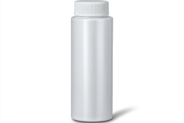 White plastic bottle with a white cap, isolated on white background.